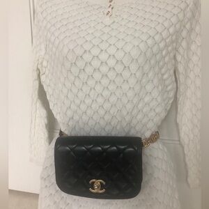 CHANEL Black Quilted Waistband Bag with Gold Accents